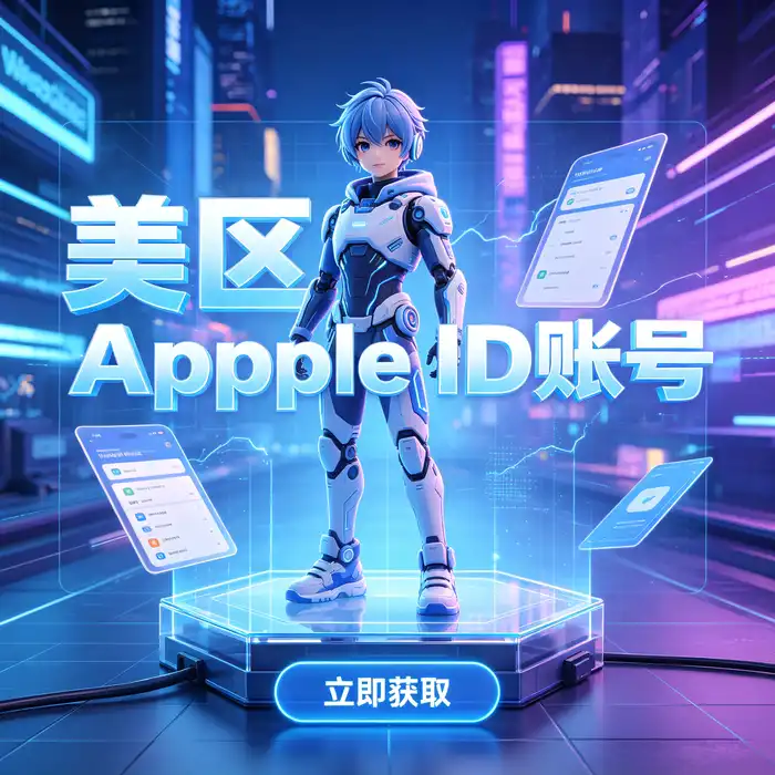 美国地区的 Apple ID 与美区商店应用目录检索场景示意图